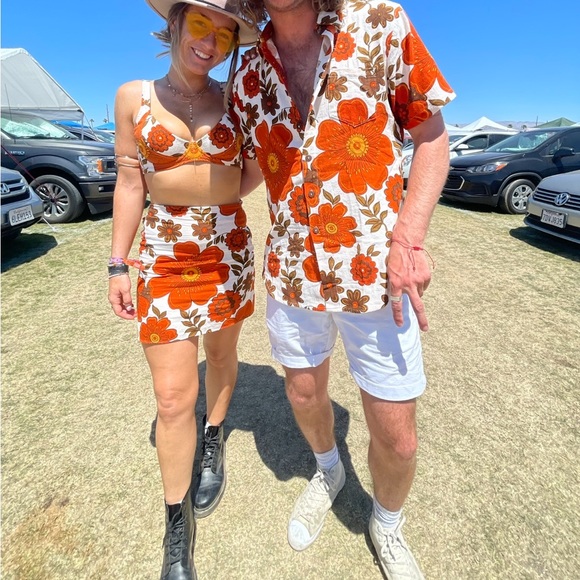 Her Pony- Orange Flower Patterned Mini Dress - Picture 6 of 6